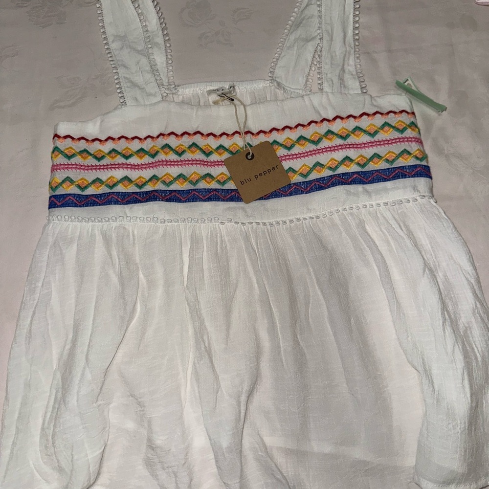 Blu Pepper White Top with Multicolor Embroidery